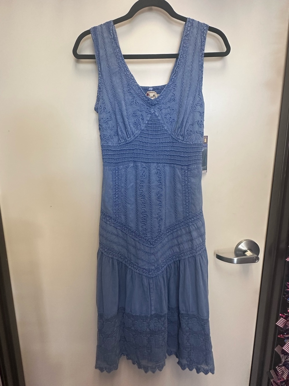 Scully Blue Embroidered V-Neck Sleeveless Dress